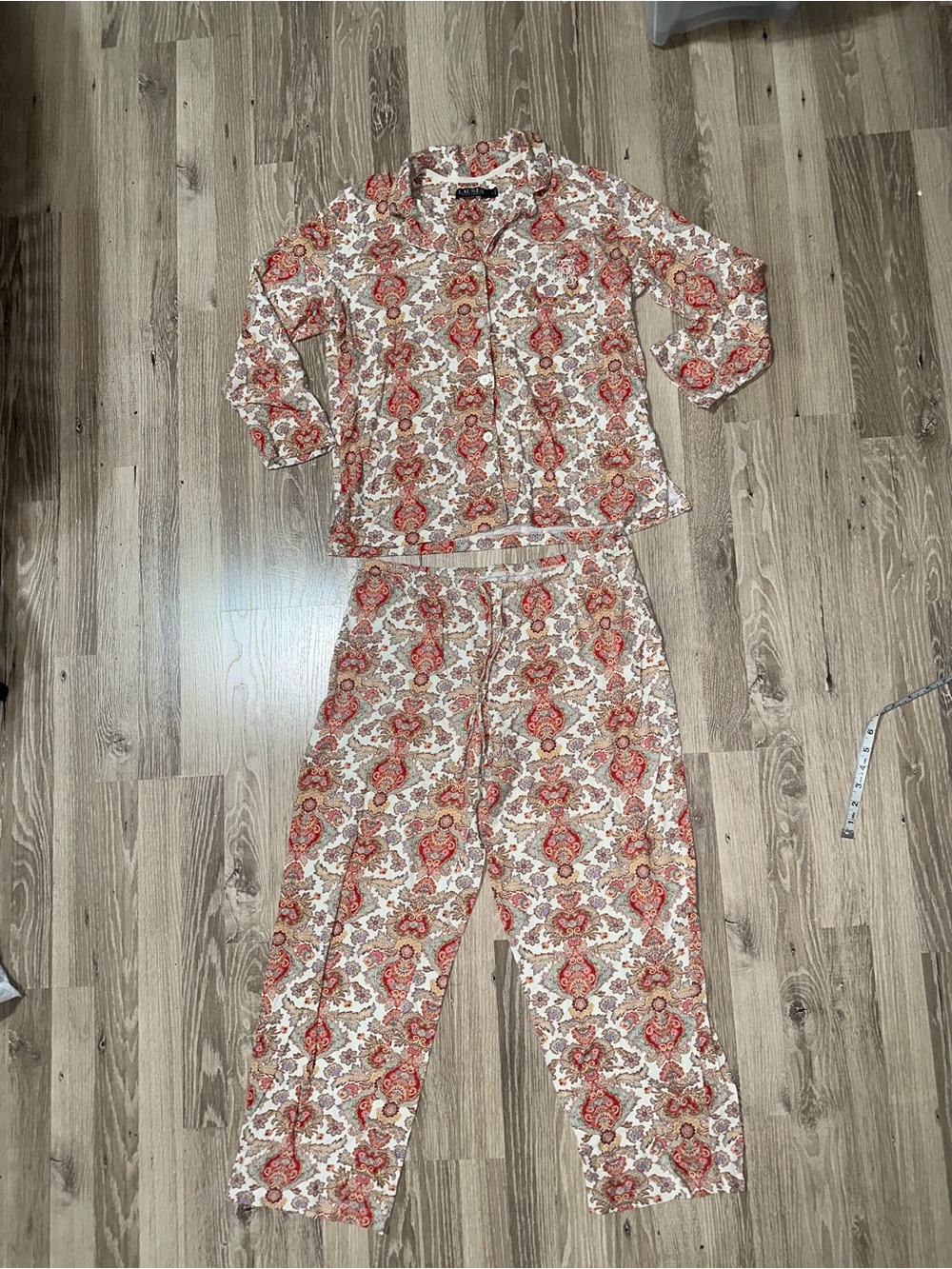 Lauren Ralph Lauren Paisley Pajama Set with Monogram Stitching Size Large - Picture 8 of 13